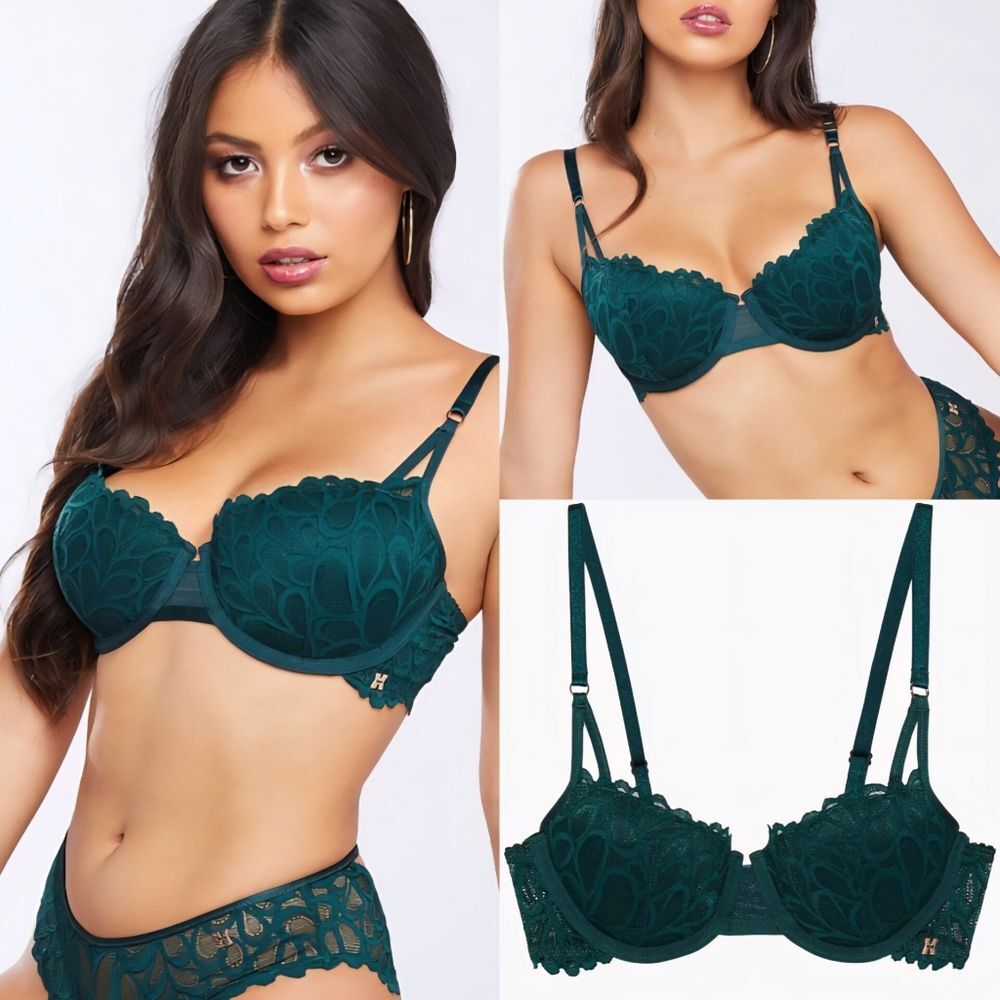 Savage X Fenty 36DD Not Sorry Lightly Lined Underworld Green Lace Balconette Bra